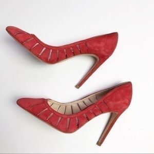 Zara red cutout faux suede heels